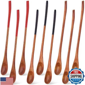 9PC Long Handle Wooden Spoon for Cooking Spoons For Honey Wooden Coffee Spoon - Picture 1 of 5