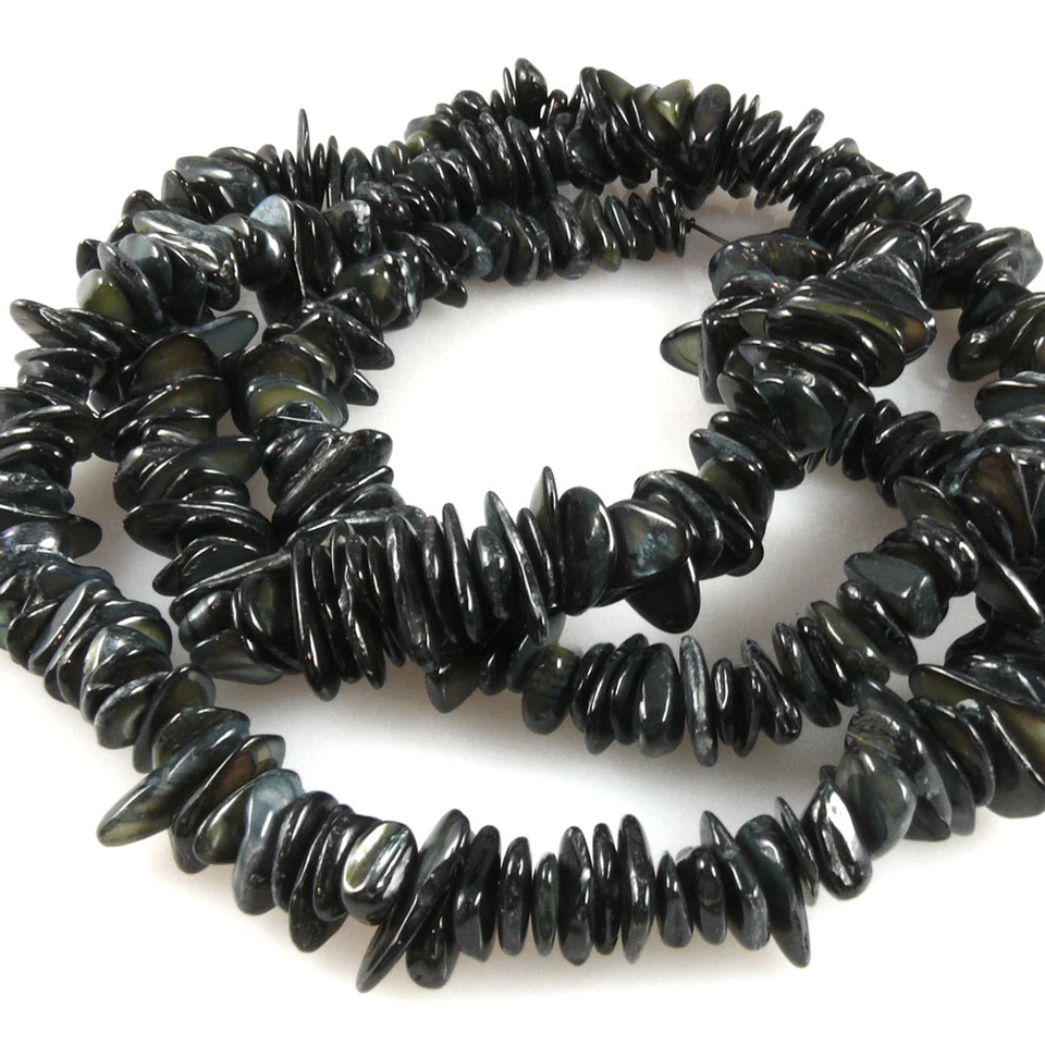 1 Strang Perlmuttperlen 5-15mm Muschelperlen zum Auffädeln schwarz Perlenstrang - Bild 1 von 1