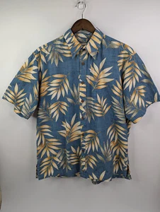 Cooke Street Honolulu Hawaiian Shirt Mens Large Blue Aloha Leafs Short Sleeve - Picture 1 of 8