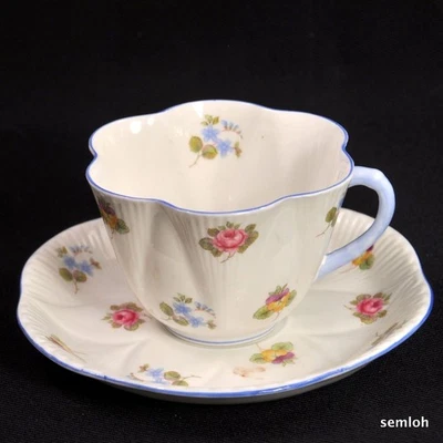 Shelley Cup & Saucer Roses Pansies Forget-Me-Nots #13424 Dainty Shape 1940-1966 - Image 1 of 4