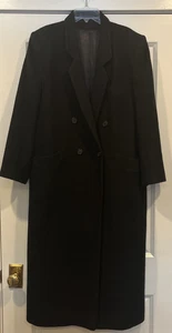 FLEURETTE 100% CASHMERE BLACK COAT DOUBLE BREASTED NOTCH COLLAR LARGE? - Picture 1 of 8