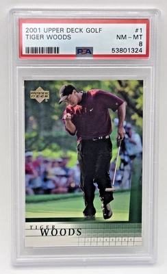 Tarjeta de novato Tiger Woods 2001 cubierta superior #1 RC Goat clasificación PSA casi como nueva "8" Foto 1 de 2