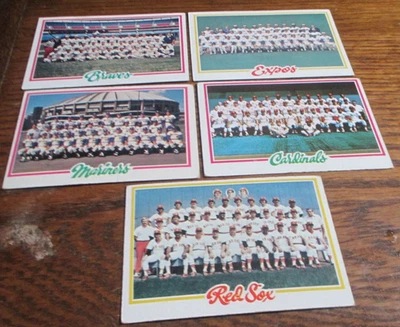 5) Tarjetas de béisbol 1978 Topps Team #244 Expos #424 Red Sox #479 #499 #551 Braves Foto 1 de 2