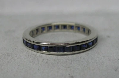 ANILLO BANDA ETERNIDAD ZAFIRO AZUL 2,8 MM ORO BLANCO 14K ANTIGUO DAMA TALLA 6 Foto 1 de 4