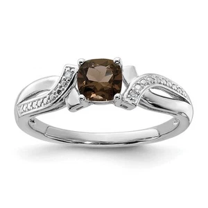 Sterling Silver Rhodium Smoky Quartz Diamond Ring Size 9 for Women 1.81gm - Picture 1 of 6