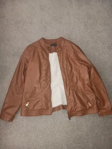New Look Faux Leather Fur Lined Jacket Camel Brown Size 1x Bomber Jacket - Picture 1 of 5