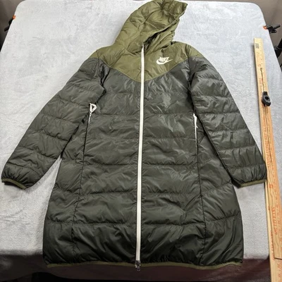 Nike Sportswear Windrunner Womens M Green Gray Reversible Down Parka Jacket Coat - Image 1 of 4