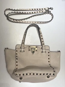 VALENTINO GARAVANI Rockstud Tote Bag Beige Leder Schulterriemen Handtasche - Bild 1 von 6