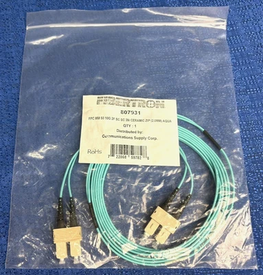 FIBERTRON 807931 FPC MM 50 10G 2F LC LC 3M CERAMIC ZIP (2.0MM) AQUA -NEW - Image 1 of 3
