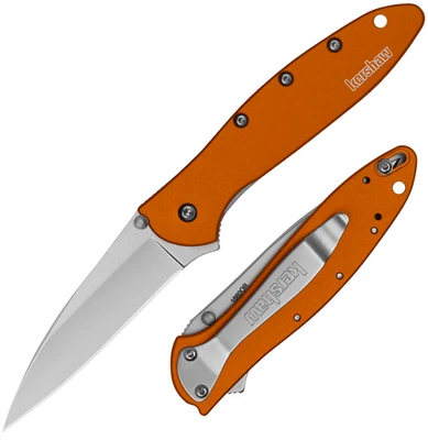 Kershaw Leek Assisted Folding Knife 3" 14C28N Steel Blade Orange Aluminum Handle - Image 1 of 4