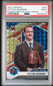 2021 Mosaic 263 Peyton Manning Fusion Choice Red Yellow Prizm 10/80 PSA 9 POP 1 - Picture 1 of 2
