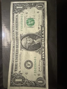 matching trinary repeater fancy serial number 55055040 one dollar bills 2017a  - Picture 1 of 10