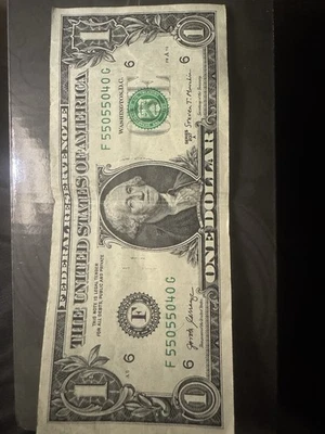 matching trinary repeater fancy serial number 55055040 one dollar bills 2017a  - Image 1 of 4