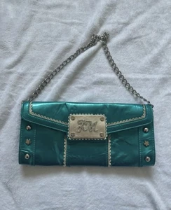 Julien MacDonald women’s y2k style turquoise chain clutch handbag shoulder bag - Picture 1 of 2