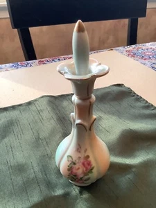 Vintage Antique Porcelain Perfume Bottle Stopper Blue Pink Hand-Painted Japan - Picture 1 of 9