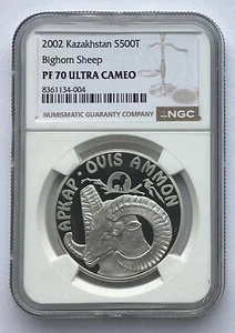 KAZAKHSTAN 500 TENGE SILVER FAUNA WILDLIFE BIG HORN SHEEP NGC PF 70 2002 - Picture 1 of 2