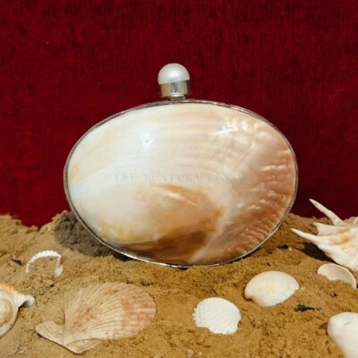 NEW Different Craft India Pearlescent Clam Seashell Clutch Purse | Silver Frame - Image 1 of 4