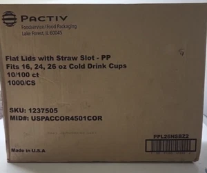 Pactiv Foodservice flache Kunststoffdeckel mit Strohschlitz 1.000 Kt. Passt 16, 24, 26 Unzen - Bild 1 von 9