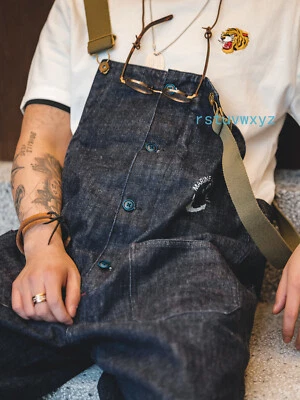 Men's Navy Deck Overalls Vintage Cargo Salopette Homme Jumpsuit Motorcycle Jeans - Photo 1/4