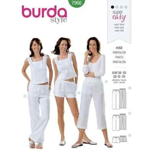 Burda Sewing Pattern 7966 Misses Shorts Cropped & Full Length Pants Sizes 12-24 - Picture 1 of 4