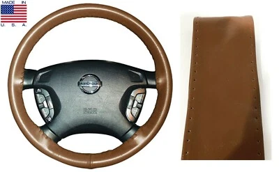 Tan Genuine Leather Steering Wheel Cover AXX For Ford Lincoln & Other Makes - Image 1 of 4