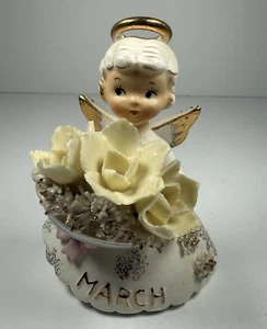 Birthstone March Birthday Girl Angel Geo Z Lefton Daffodil Aquamarine 489 Japan - Picture 1 of 20