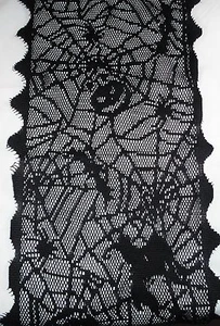 Black Lace Halloween Table Runner 13 x 54 Spider Web Jack O Lantern Witch - Picture 1 of 4