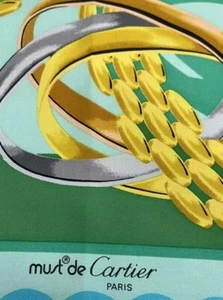 S4# Must de Cartier Paris Green Square silk scarf 34 inch made in Italy  - Picture 1 of 4