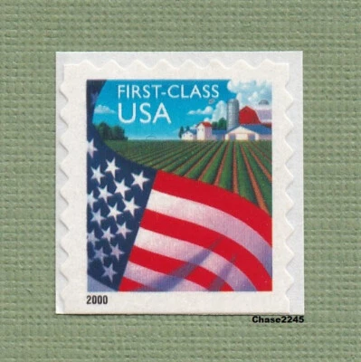 Scott #3450 Flag over Farm 34c (ATM Non-Denom Self-Adh Single) 2000 как новый без наклеек и следов - Изображение 1 из 2