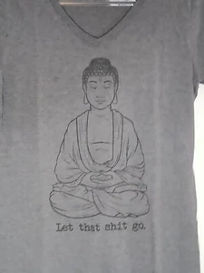 Goddess Grapic T Women’s Lg. Buddha Goddess Zen V Neck Short Sleeve *SMALL FLAW* - Picture 1 of 3