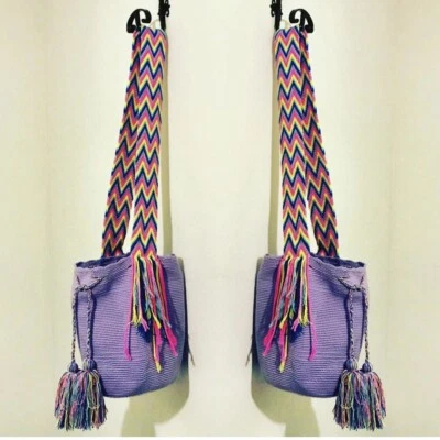WAYUU wayuu Mochila Bag Colombian Handmade   Purse Unicolor Lavender Purple - Image 1 of 4