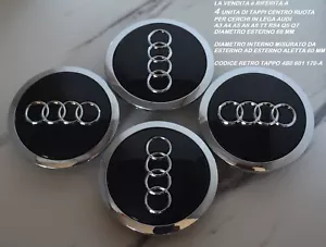 4 X TAPPO COPRIMOZZO 69 MM AUDI BORCHIA CERCHI LEGA A3 A4 A5 A6 A8 TT RS4 Q5 Q7 - Foto 1 di 12