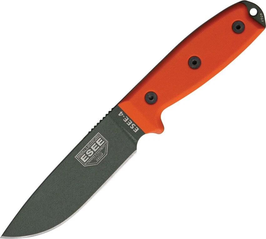 ESEE 9" Model 4 Plain Edge Fixed Green Blade Orange G10 Handle Knife 4pkood