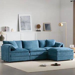 103.5" Chenille Modular Sectional Sofa L Shaped Cloud Couch Set 4 Seat Sofa - Picture 1 of 12