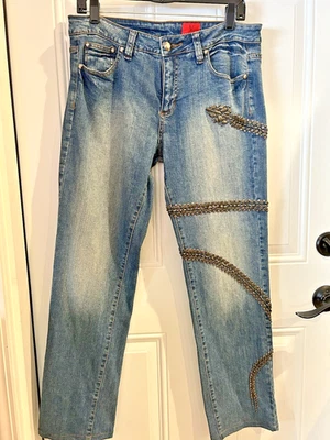 Pantalones de mezclilla V Cristina para mujer talla 10 azul serpiente con cuentas tiro medio pierna recta Foto 1 de 4