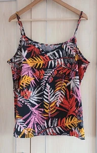 Ladies Black Orange Red Pink Pattern Strappy Stretch Top T Shirt Size 16 - Picture 1 of 1