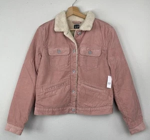 NWT GAP Pink Corduroy Sherpa Lined Jacket Coat Trucker Women’s Size Small - Picture 1 of 11