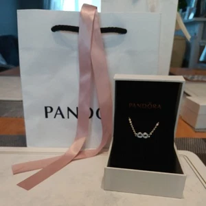 Genuine Pandora Bracelet Charm - Silver Pave Infinity Dangle Charm S925 ALE 17cm - Picture 1 of 10