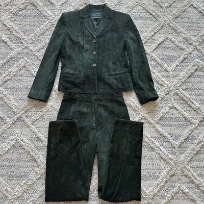 Vintage 90s Ralph Lauren Womens Blazer Pants Suit Set 100% Leather Suede Size M - Image 1 of 4