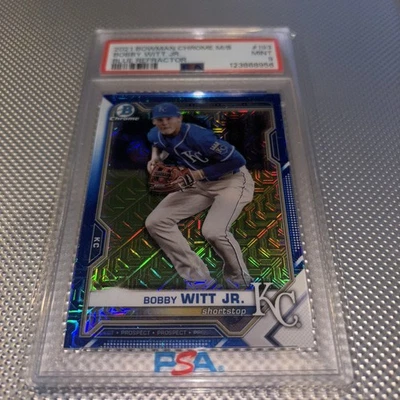 Mega caja cromada Bobby Witt Jr. 2021 Bowman PSA 9 AZUL refractor #193 SP 113/150 Foto 1 de 2