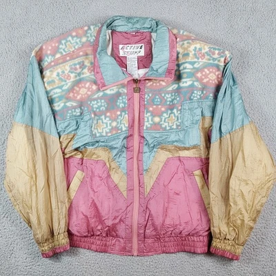 Chaqueta cortavientos vintage color block azteca para mujer talla L con cremallera Foto 1 de 4