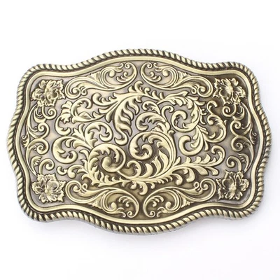 Retro Ornate Floral Metal Belt Buckle Western Cowboy Accessory(Gold) - Image 1 of 3