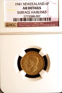 1941 NGC Au Details New Zealand "Toned" Six Pence #E0856 - Picture 1 of 2