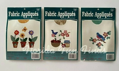 Kit de 3 apliques de tela para planchar poses en maceta muestrador de manzana y flor Bluebird Foto 1 de 4