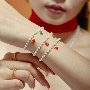 SET Woman 18K Gold Plated Xmas Cute Pendant Enamel Necklace Bracelet Gifts - Picture 1 of 7