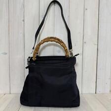 GUCCI Bamboo 2way Shoulder Bag Handbag Nylon Leather Black Authentic MBa0335