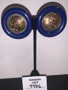 Nautical Anchor Retro Clip-on Earrings Navy Blue Vintage - Picture 1 of 13