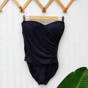 La Blanca schwarz trägerlos Bandeau gerruchtet einteiliger Badeanzug Größe 6 Abnehmen - Bild 1 von 10