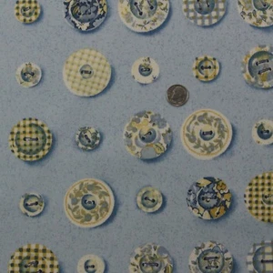 DURALEE ANNABELL PORCELAIN BLUE ASSORTED BUTTONS 100% COTTON FABRIC BY YARD 54"W - Picture 1 of 7