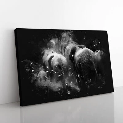 Herd Of Elephants Canvas Wall Art Print Framed Picture Decor Living Room Bedroom - Image 1 of 4